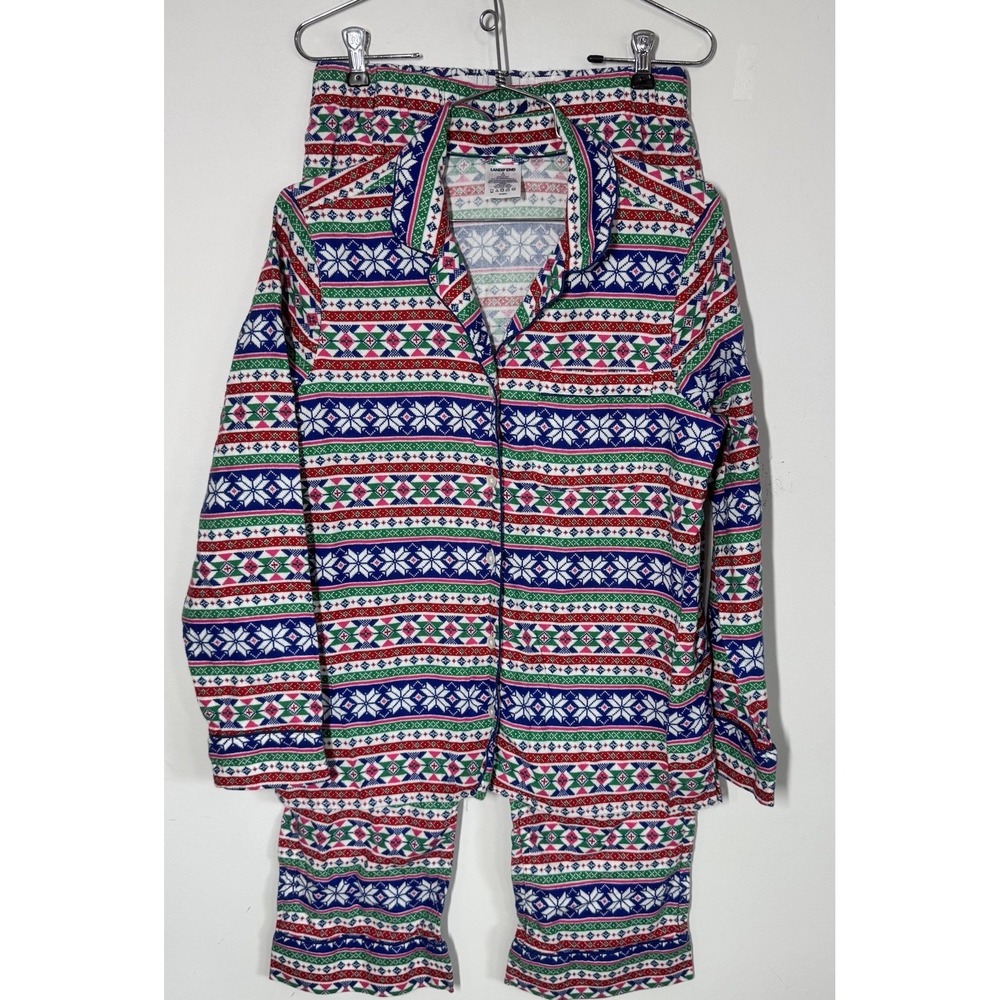 Lands End Women's 2 Piece Fair Isle Flannel Pajamas Size XS Christmas Loungewear